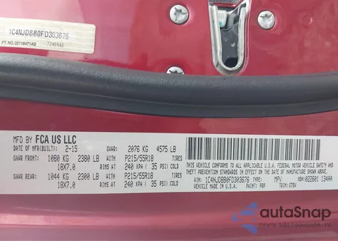 2015 Jeep Compass Altitude Edition from USA, damaged, VIN 1C4NJDBB0FD303676